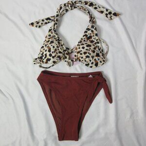 wild fable 2 Piece Bikini Cheetah Print Top Rust Bottoms Mix Size XXS NWT